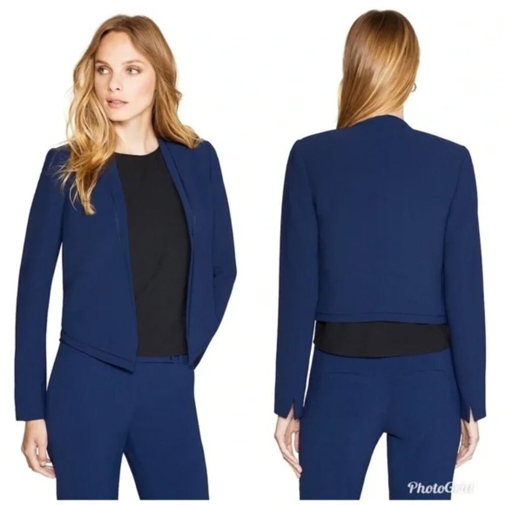 WHBM Navy Women's Jacket Cropped Drape Blazer Size 00